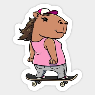 Capybara Skater Girl Skateboarding Sticker